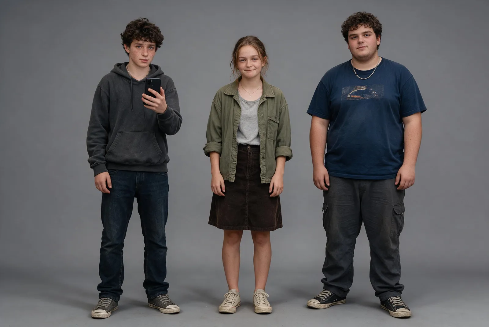Seedance 2.5 character reference — three teenagers, one filming on a phone