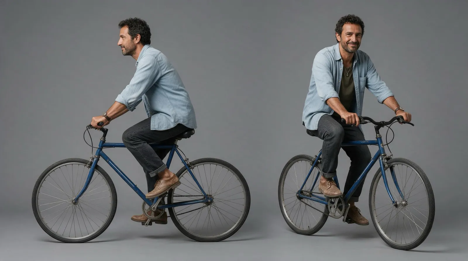 Seedance 2.5 character reference — cyclist on a blue bike